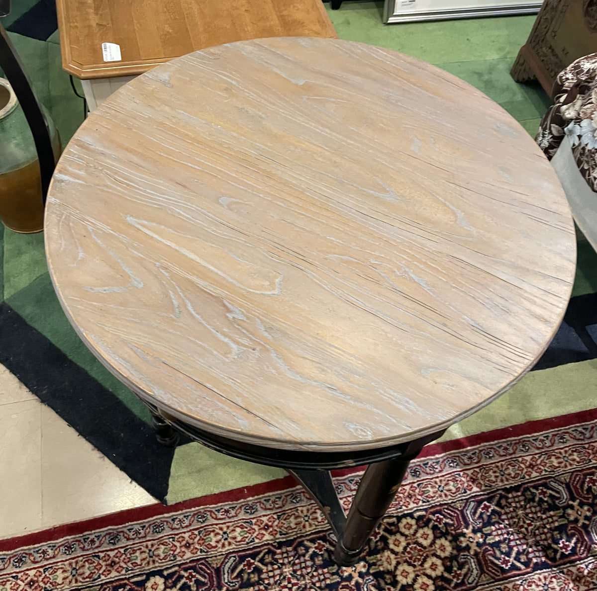 Rustic Finished Round End Table With Natural Top (0PQ00N)