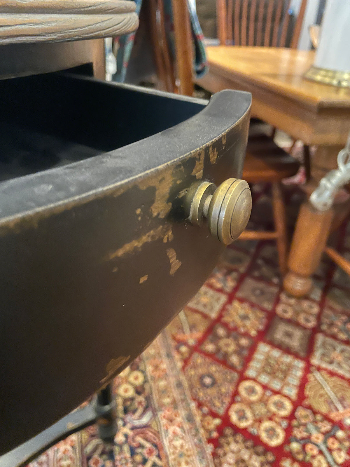 Rustic Finished Round End Table With Natural Top (0PQ00N)