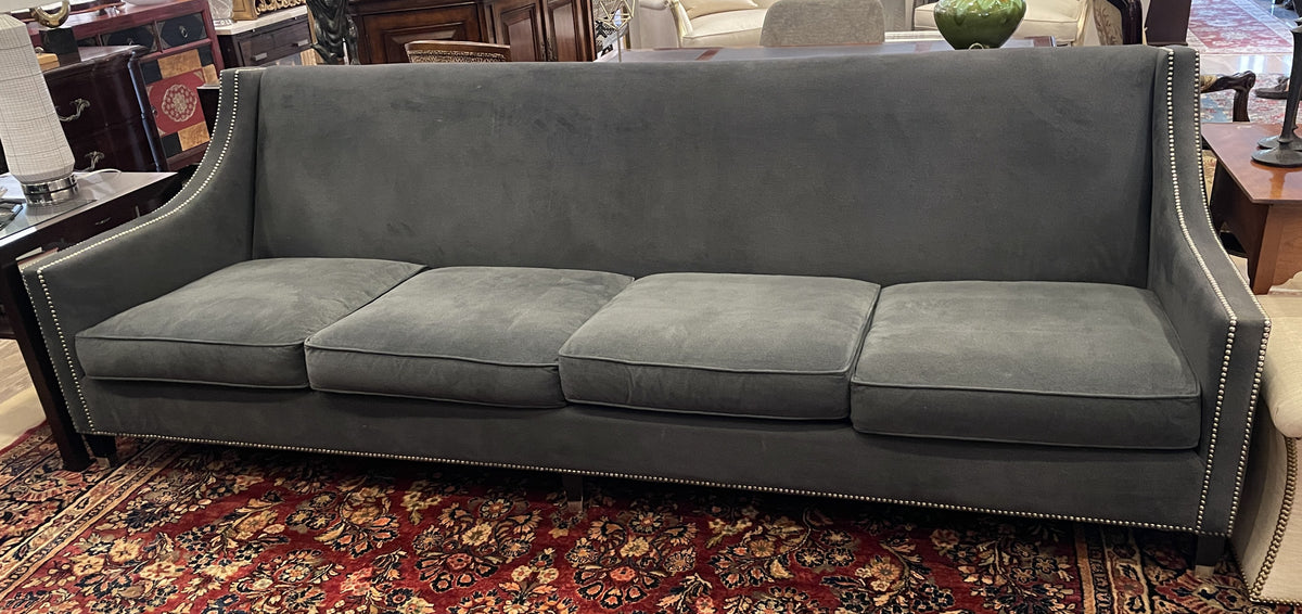 Bernhardt Gray Tuxedo Sofa with Nailhead Trim, AS IS (0PN004)