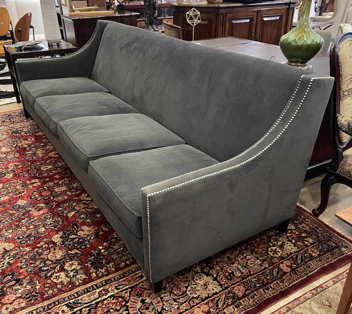Bernhardt Gray Tuxedo Sofa with Nailhead Trim, AS IS (0PN004)