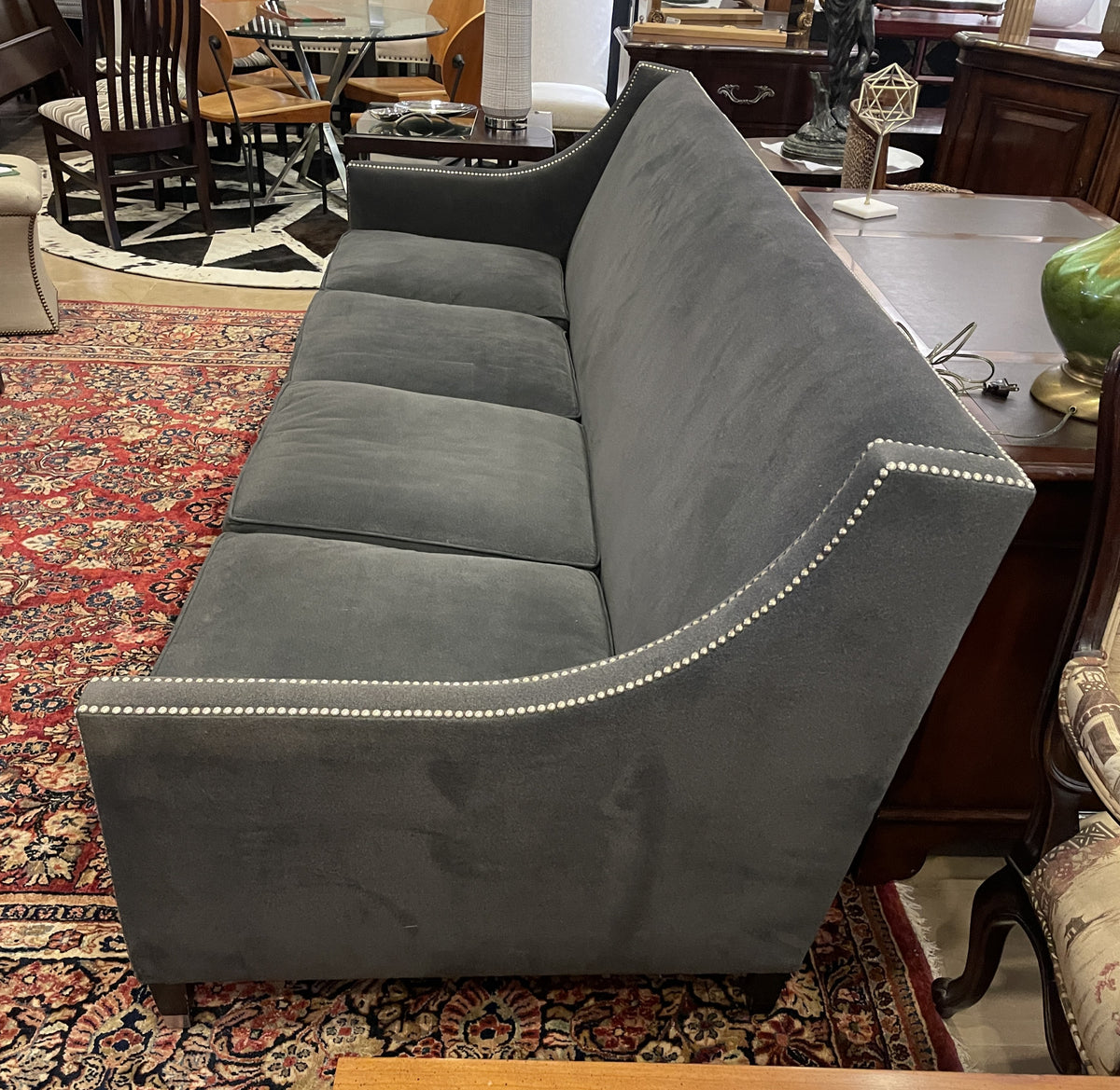 Bernhardt Gray Tuxedo Sofa with Nailhead Trim, AS IS (0PN004)