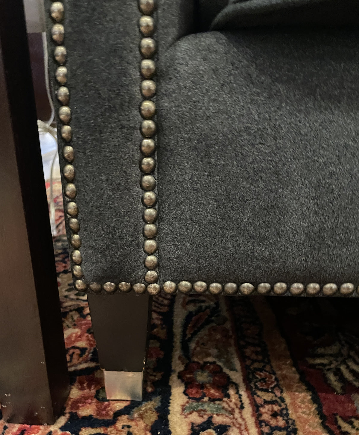 Bernhardt Gray Tuxedo Sofa with Nailhead Trim, AS IS (0PN004)