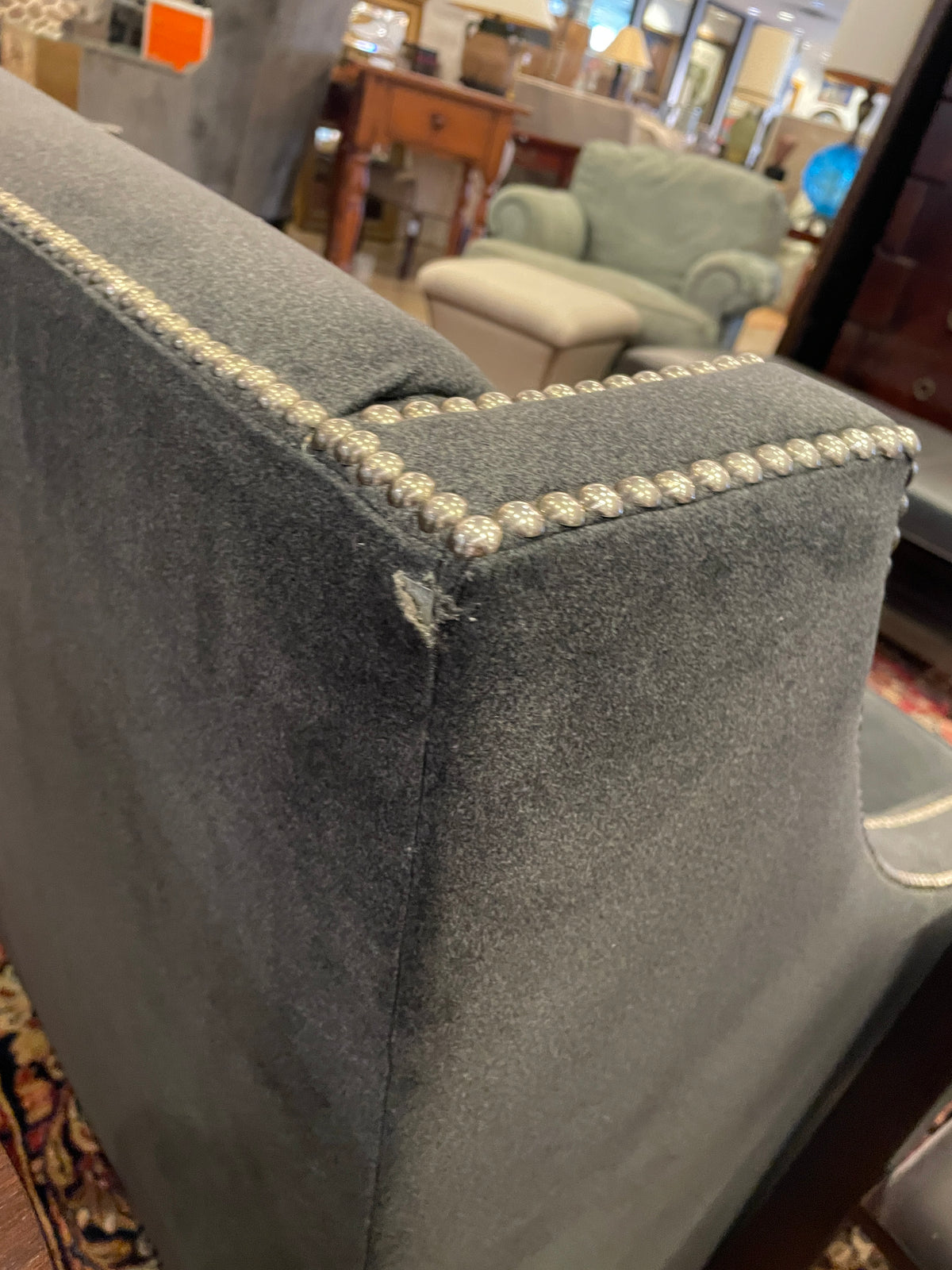 Bernhardt Gray Tuxedo Sofa with Nailhead Trim, AS IS (0PN004)