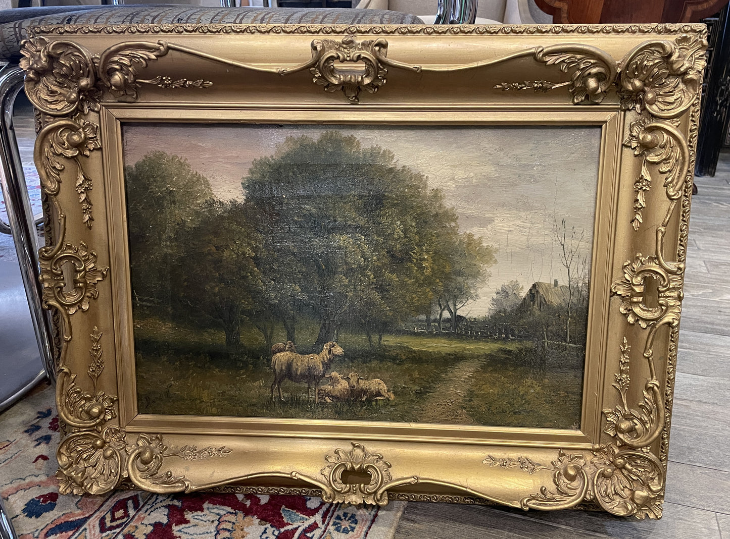 Jacques Durant Oil On Canvas Landscape with Sheep (0M1001)