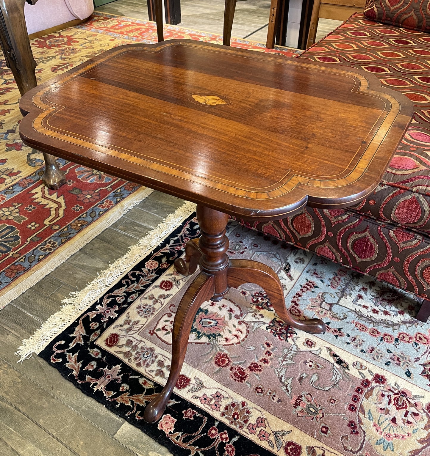Georgian Flip Top Pedestal Table with Satinwood Shell Inlay (0LY001)
