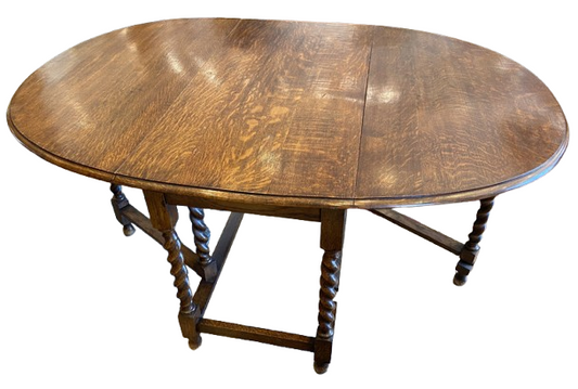 Antique 1900s Drop Leaf Barley Twist Dining Table (TTK73S)