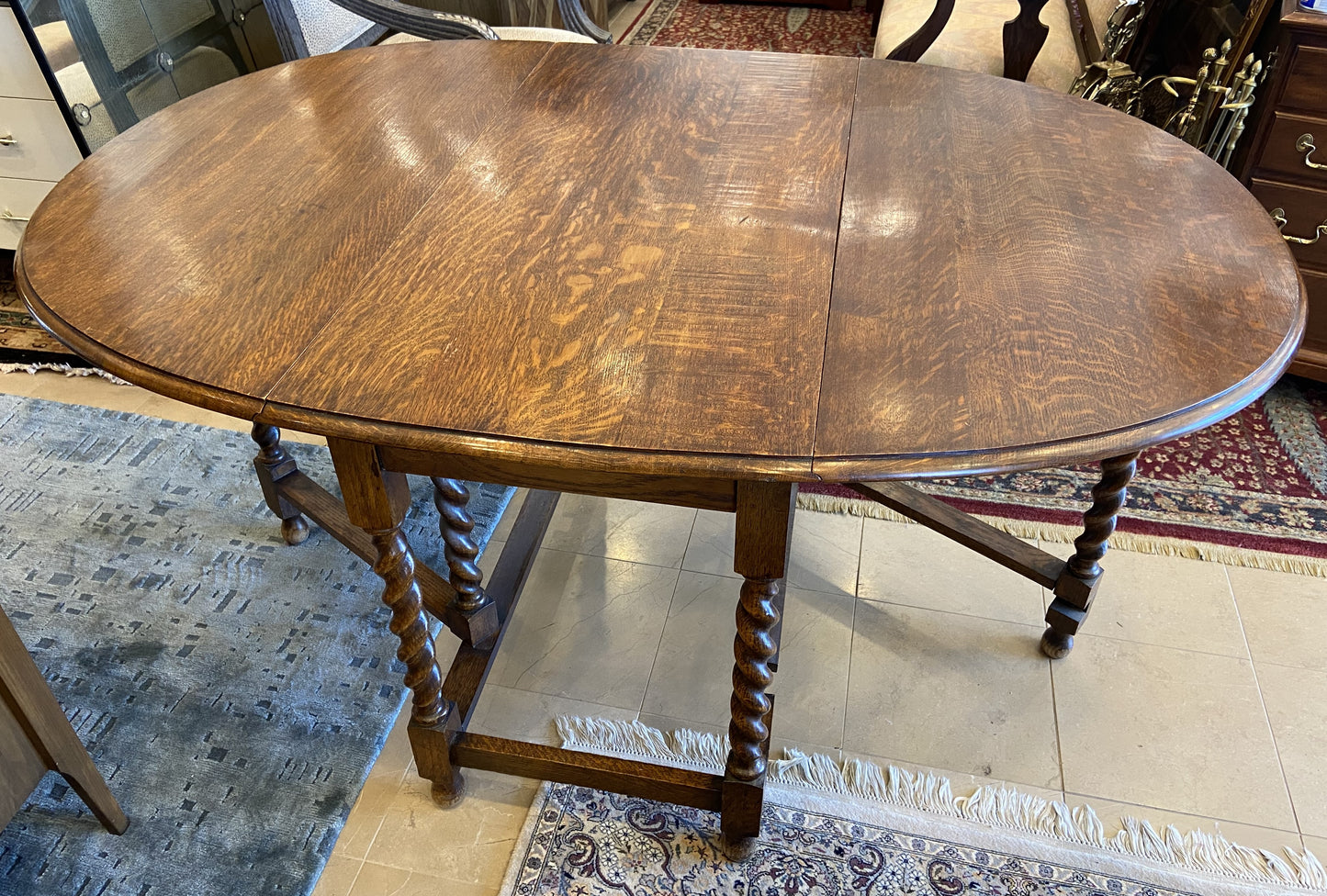 Antique 1900s Drop Leaf Barley Twist Dining Table (TTK73S)