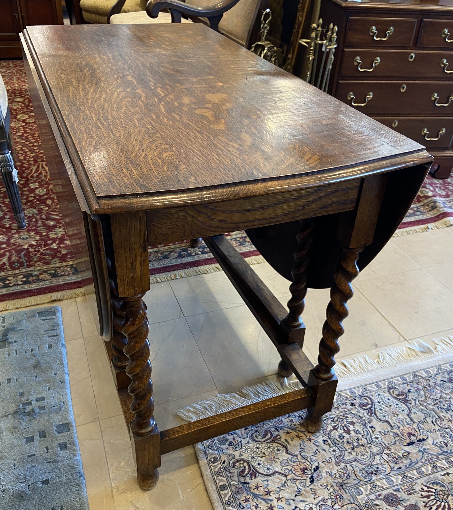 Antique 1900s Drop Leaf Barley Twist Dining Table (TTK73S)