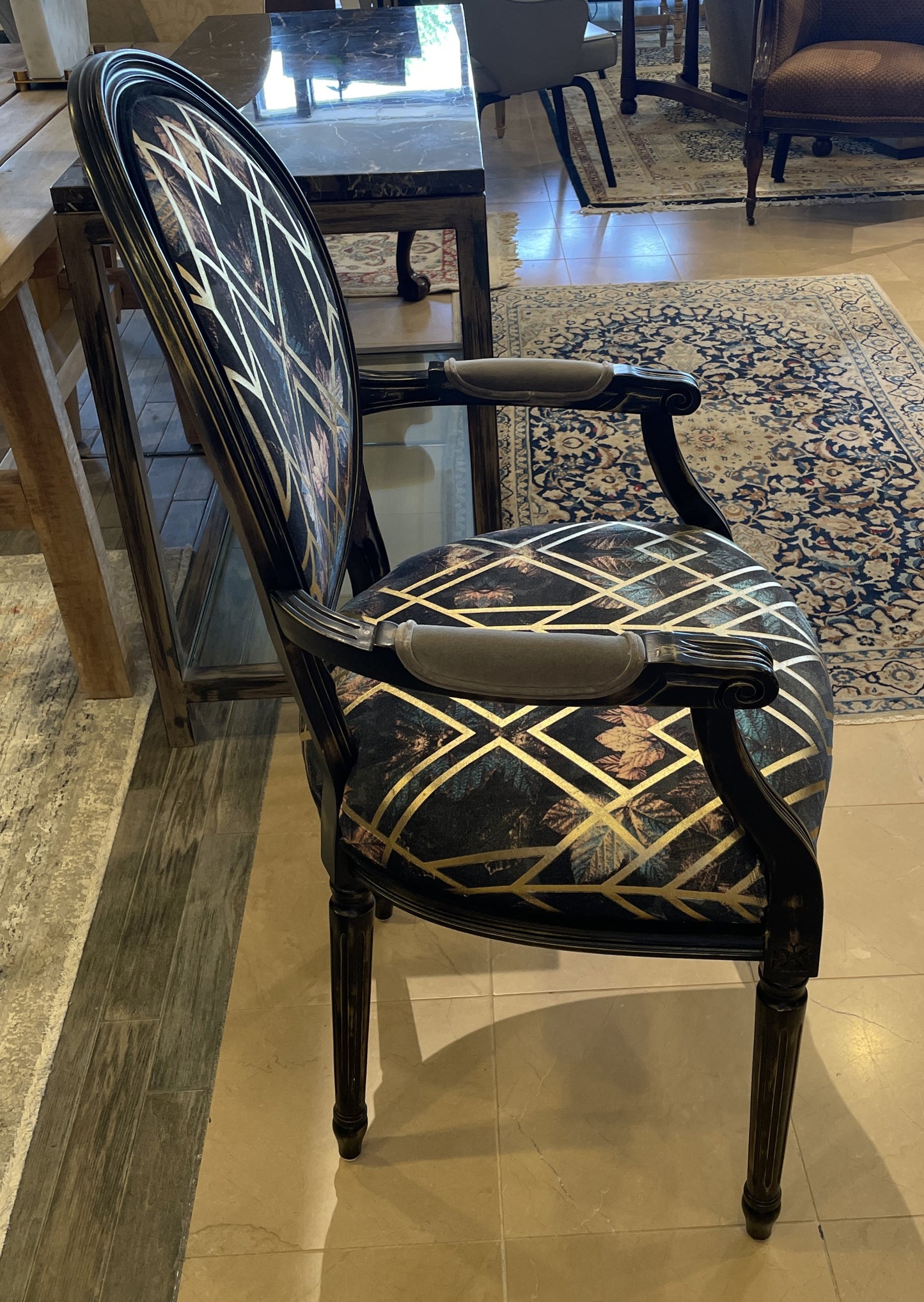 Custom Arm Chair with Geometric Pattern (0E7009)