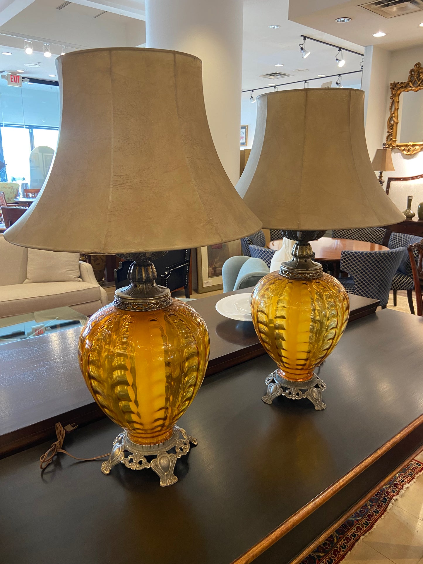 Pair of Amber Glass Lamps (35636)