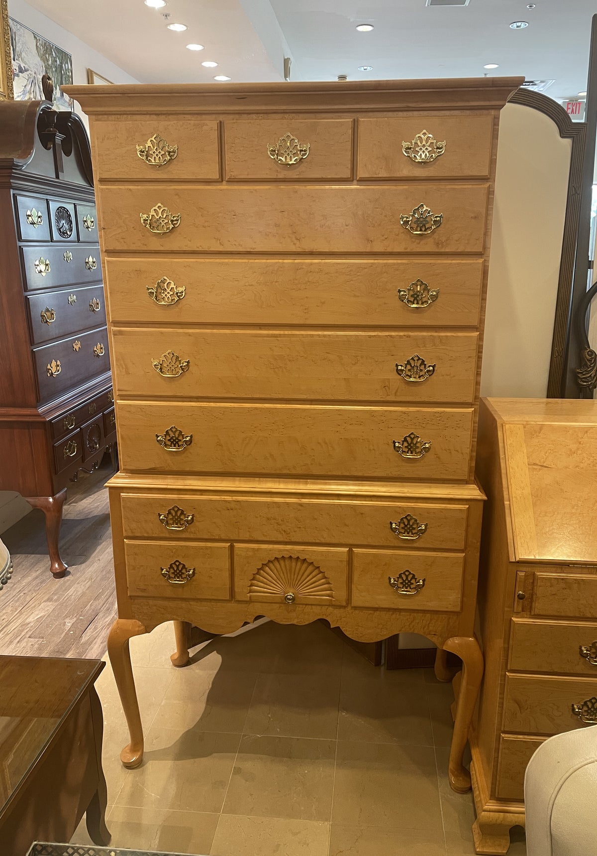 Birdseye Maple Queen Anne Style Highboy by Lester Yoder (0PV001)