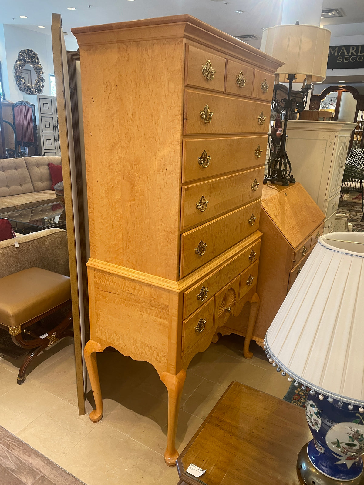 Birdseye Maple Queen Anne Style Highboy by Lester Yoder (0PV001)