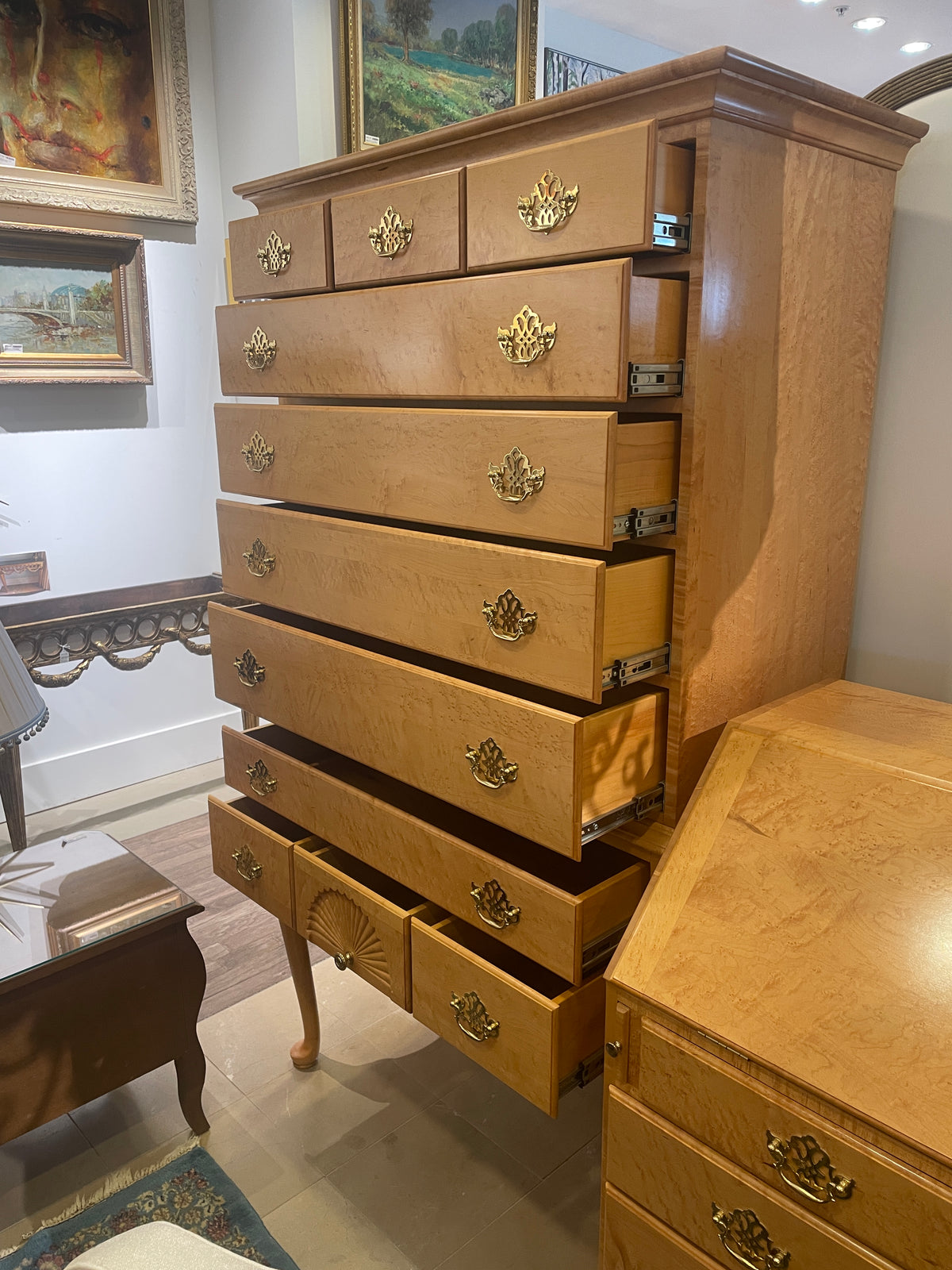 Birdseye Maple Queen Anne Style Highboy by Lester Yoder (0PV001)