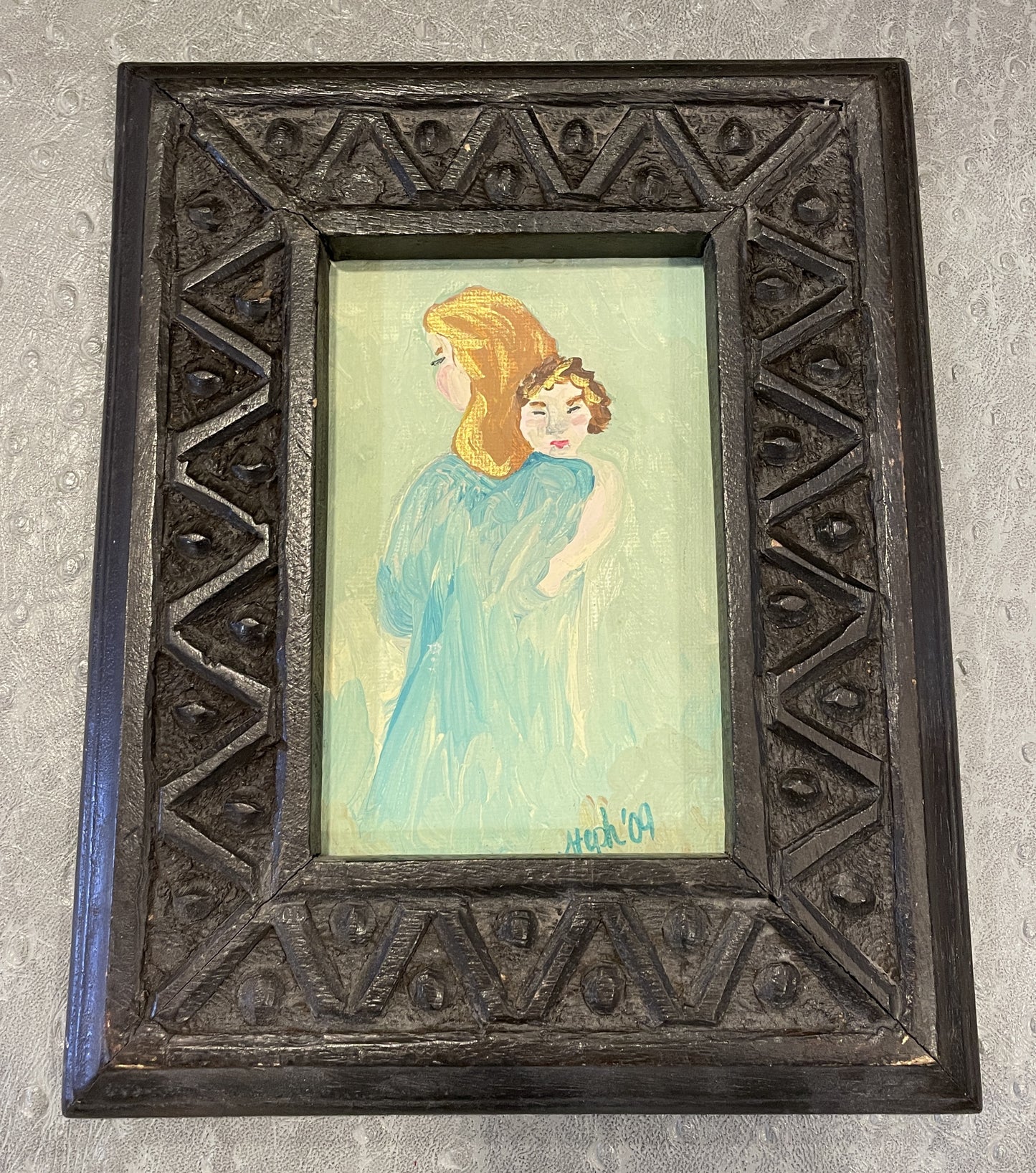 Mother and Child Oil Painting, signed Steph (0JL00T)