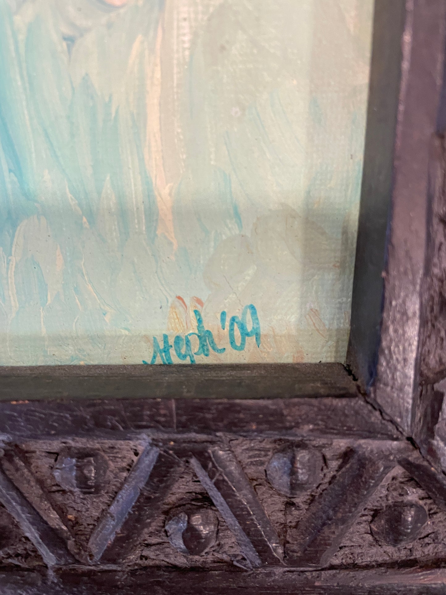 Mother and Child Oil Painting, signed Steph (0JL00T)