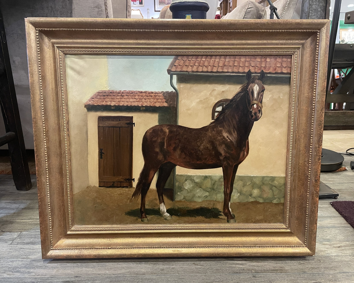 Racing Horse Oil on Canvas, unsigned. Early 20th Century (01100N)