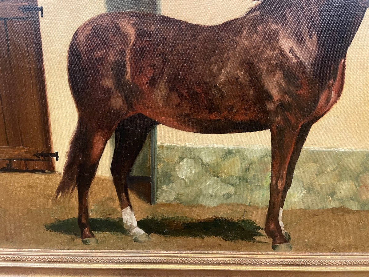 Racing Horse Oil on Canvas, unsigned. Early 20th Century (01100N)
