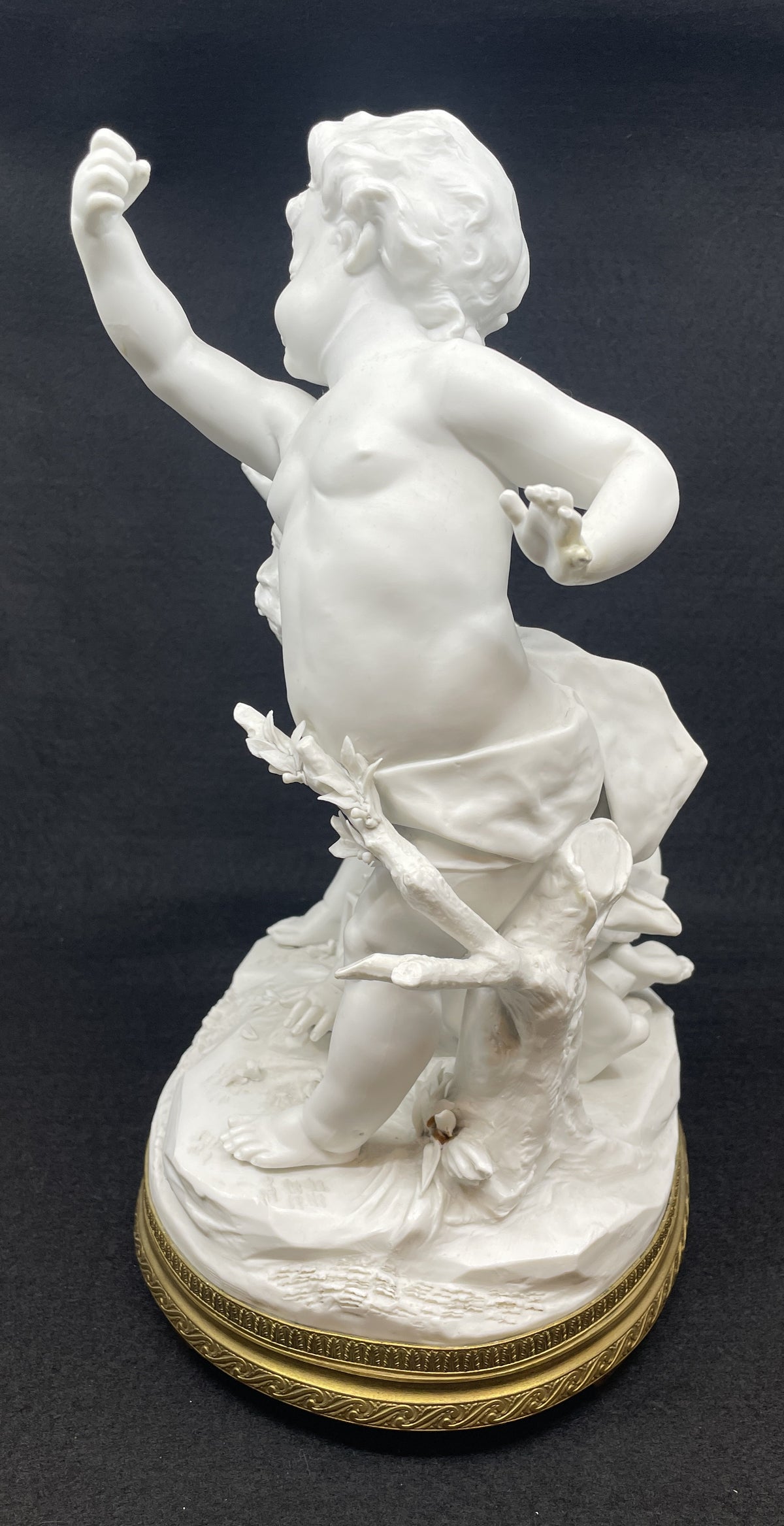 Bisque Sevres style Parian Porcelain Puttis with Birdcage (0OQ012)