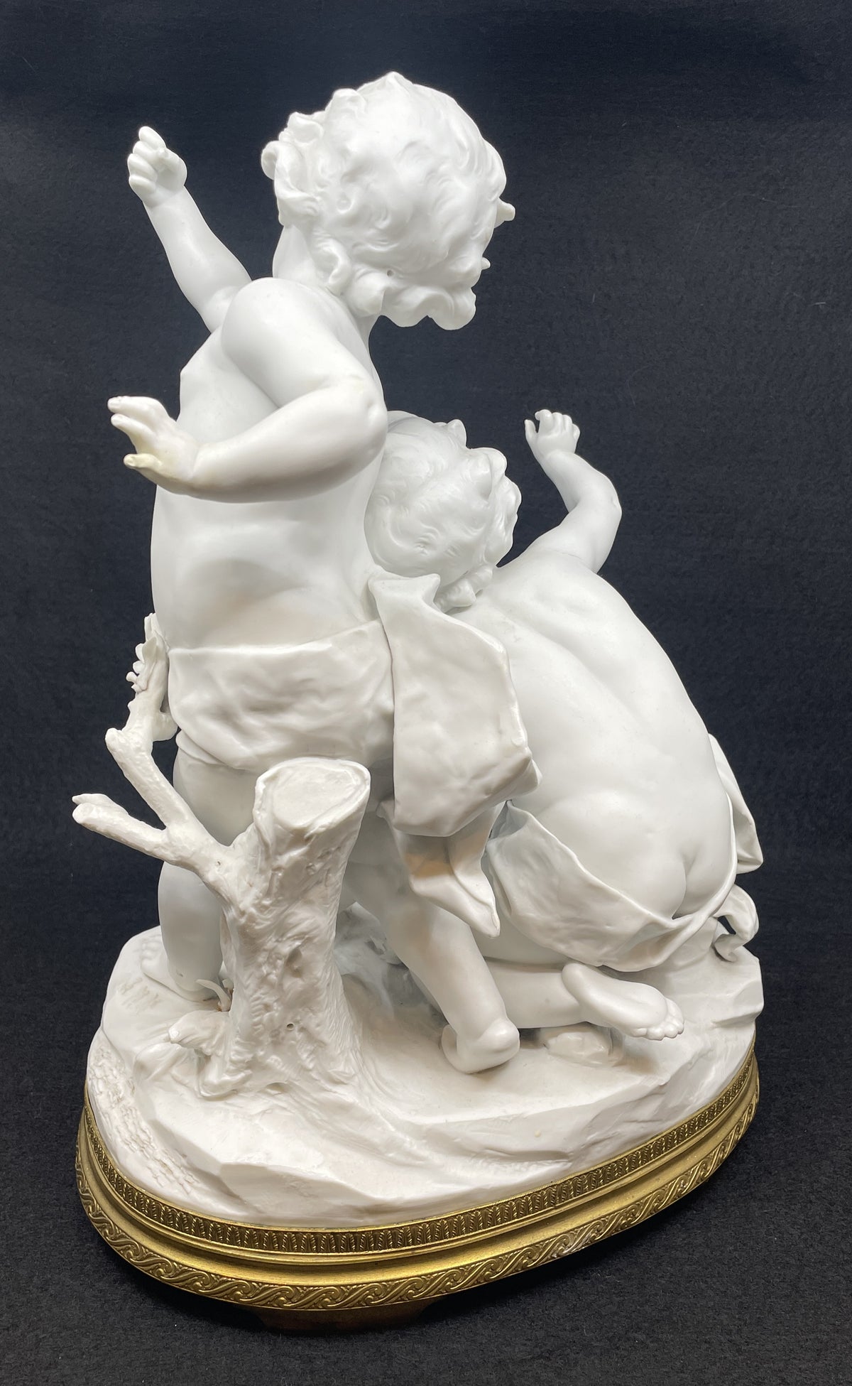 Bisque Sevres style Parian Porcelain Puttis with Birdcage (0OQ012)