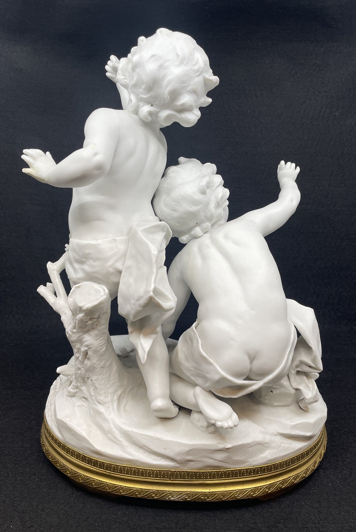 Bisque Sevres style Parian Porcelain Puttis with Birdcage (0OQ012)