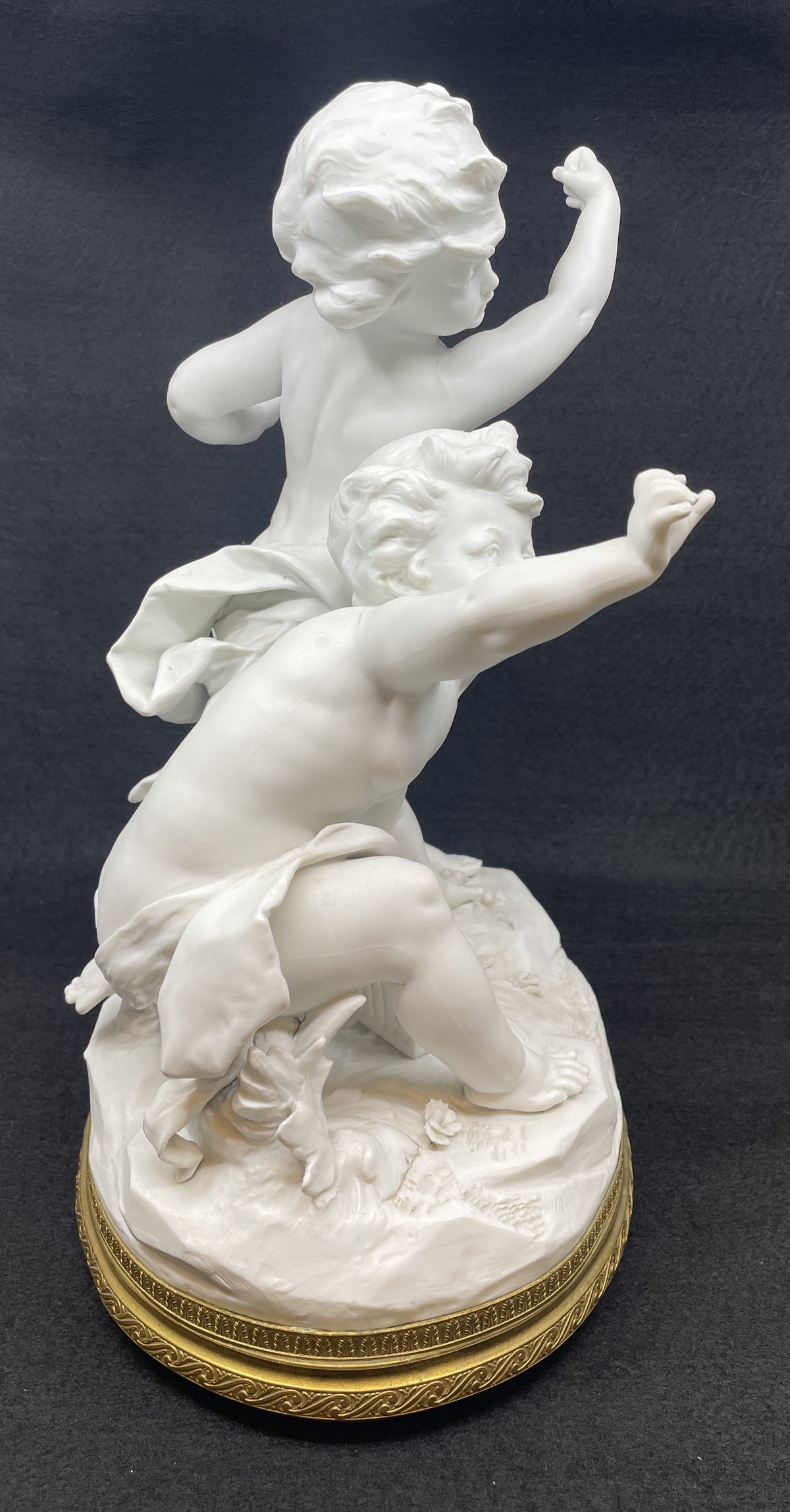 Bisque Sevres style Parian Porcelain Puttis with Birdcage (0OQ012)