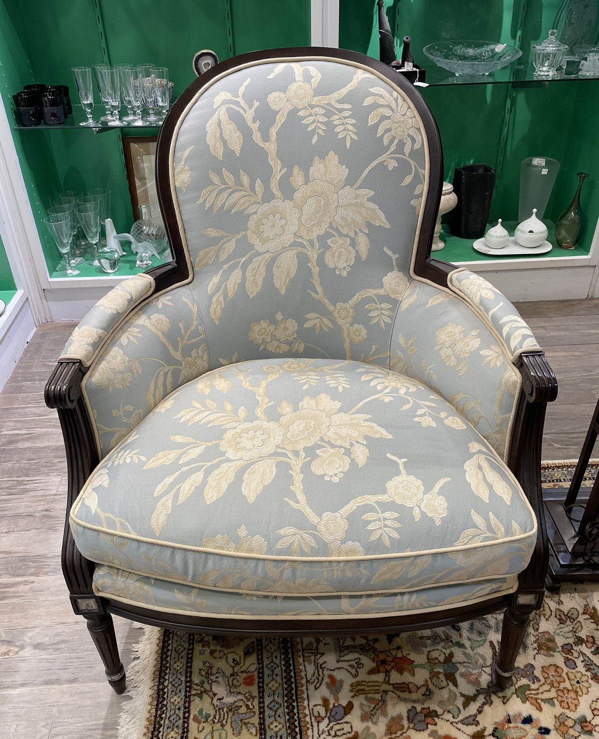 French Louis XVI style Bergère Chair in Dual Tone Crewel Fabric (Two available 0M700A 0M700B)