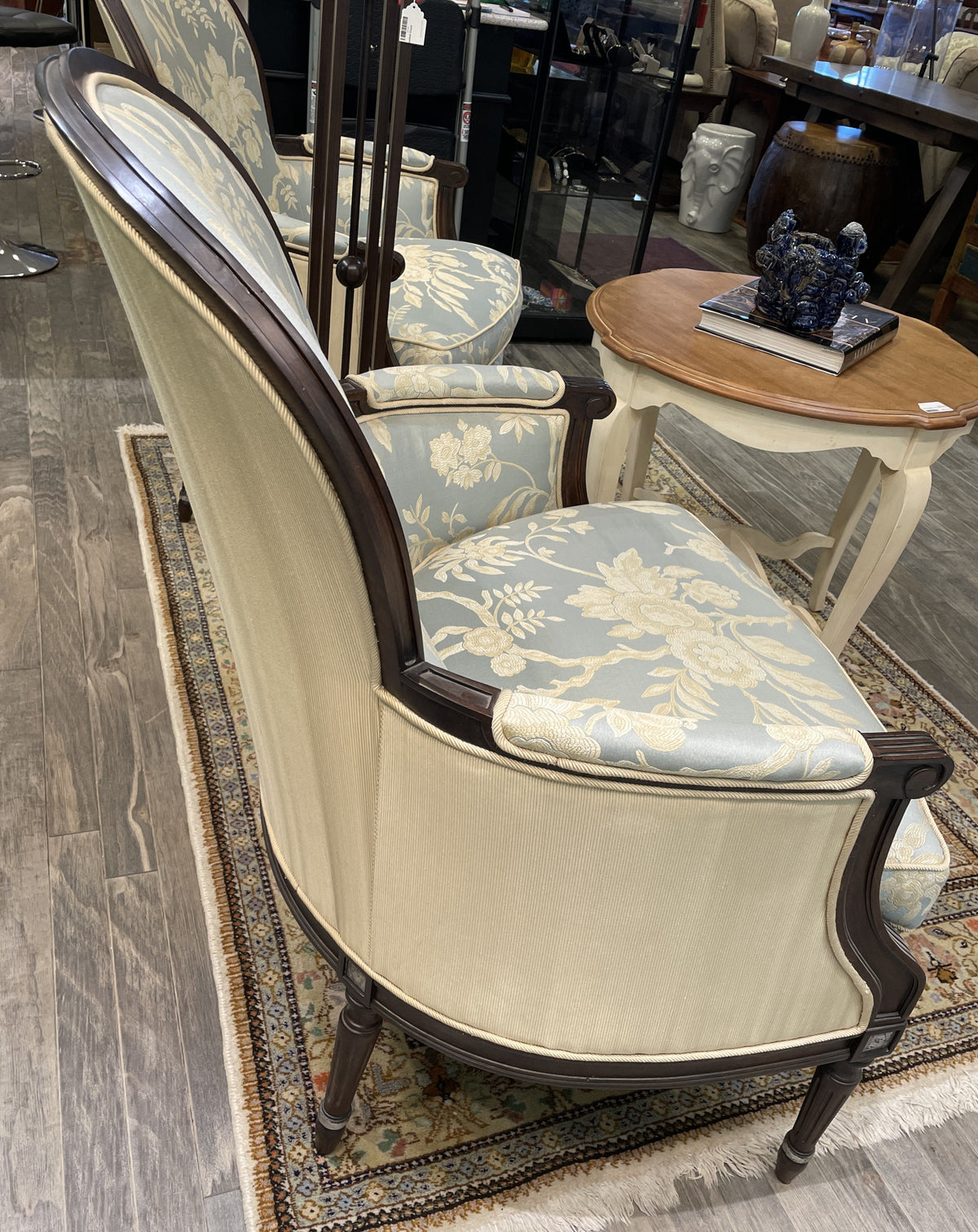 French Louis XVI style Bergère Chair in Dual Tone Crewel Fabric (Two available 0M700A 0M700B)