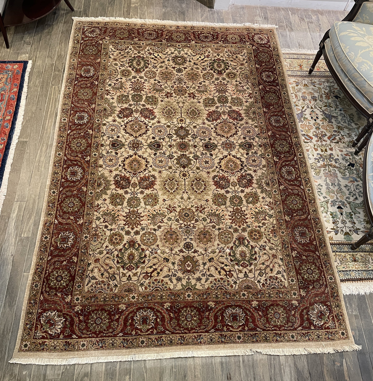 Tabriz Hand Knotted Rug in Rusts, Greens and Cream (6'10x8'9) (0Q000D)