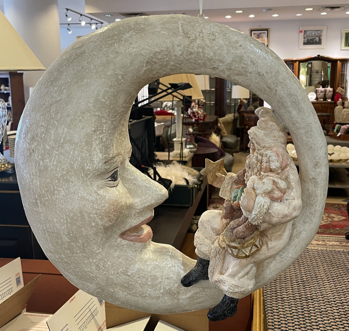 Bethany Lowe Moon with Santa, Papermache (05900P)