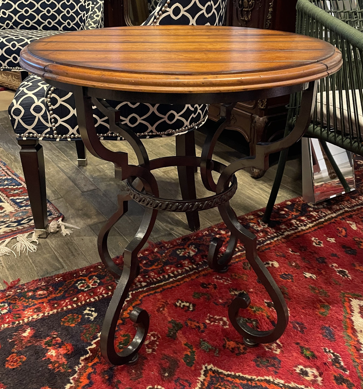 Century Round Plank Top Lamp Table with Iron Base (0Q000C)