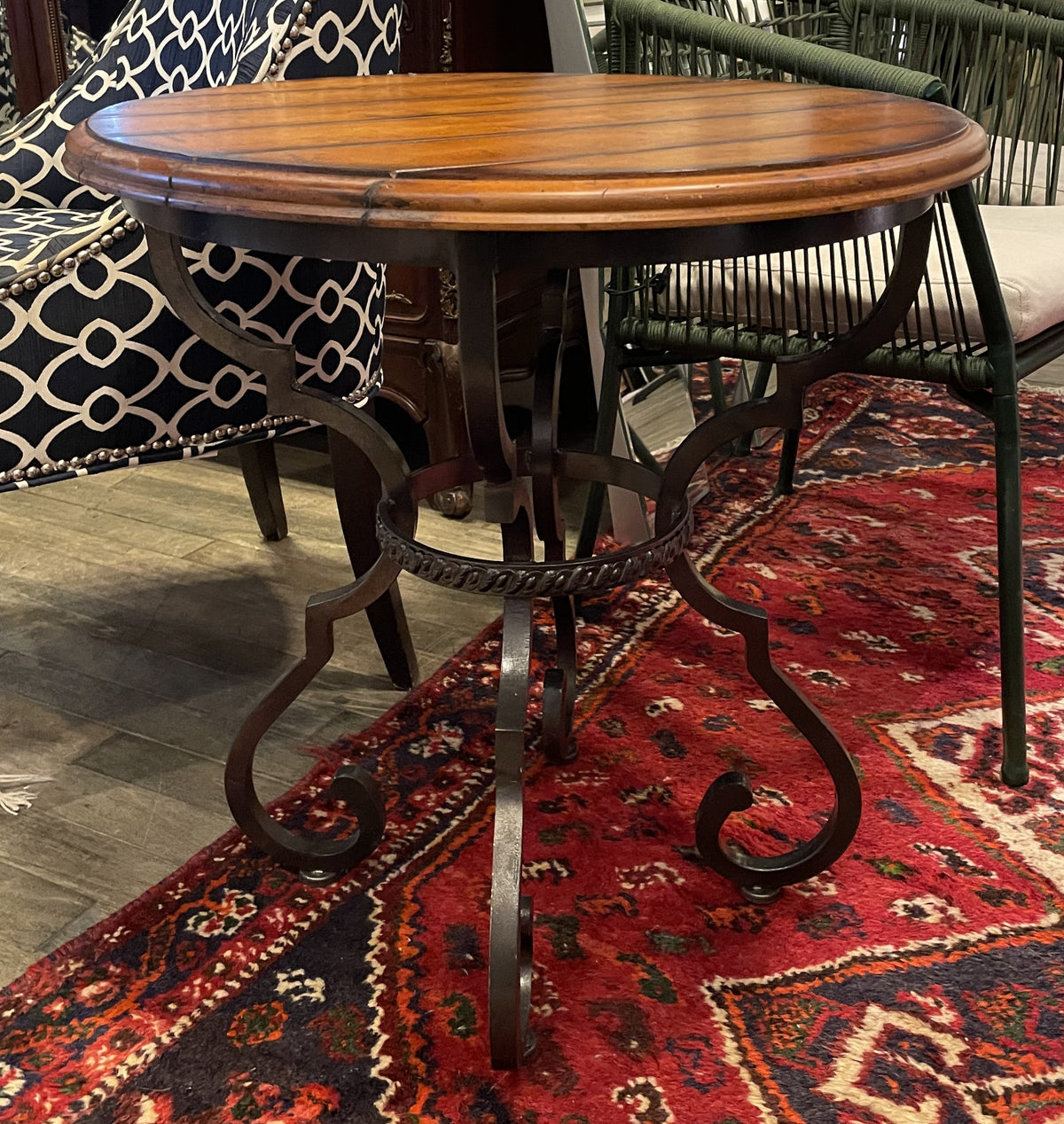 Century Round Plank Top Lamp Table with Iron Base (0Q000C)