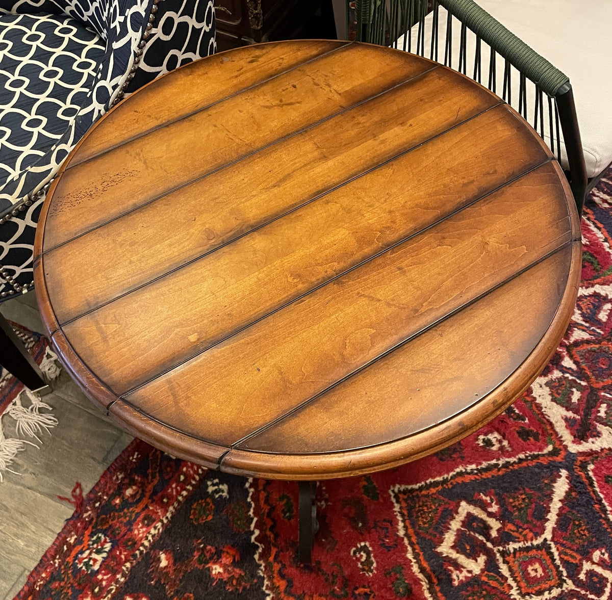 Century Round Plank Top Lamp Table with Iron Base (0Q000C)