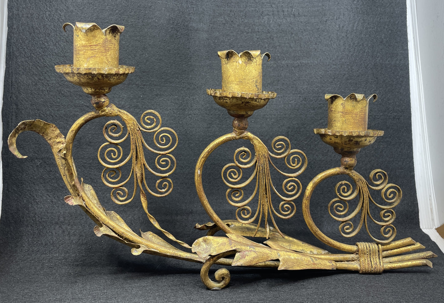 Vintage Italian Scrolled Triple Candlestick (0JL00V)
