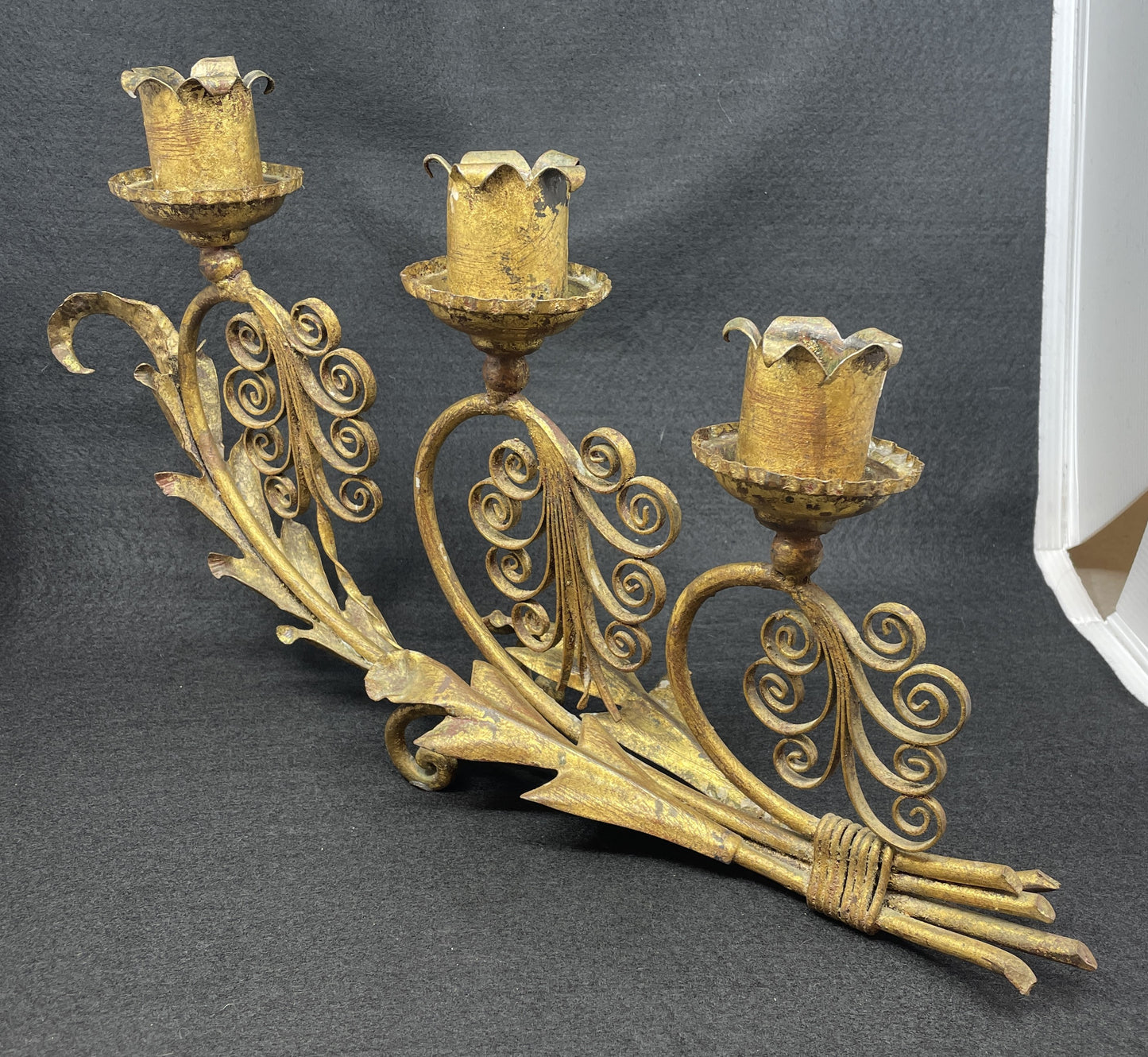 Vintage Italian Scrolled Triple Candlestick (0JL00V)