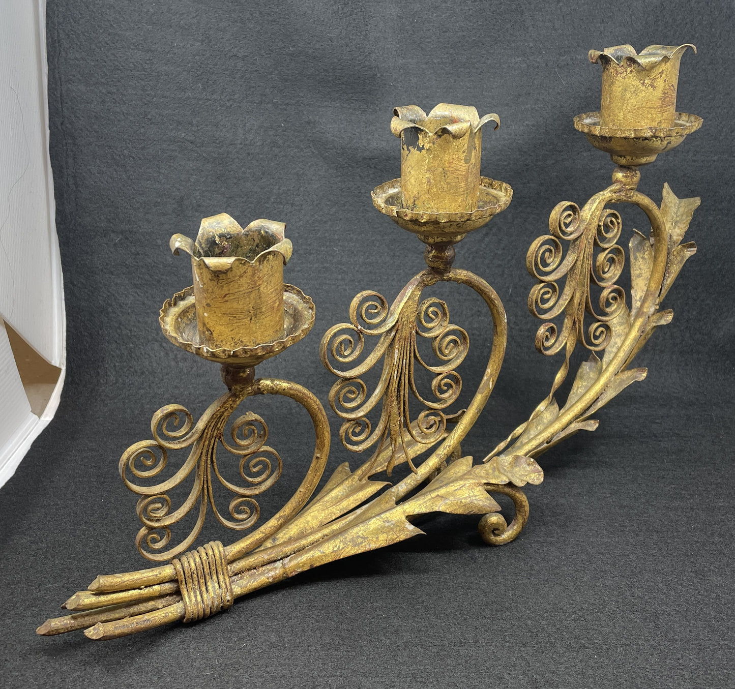 Vintage Italian Scrolled Triple Candlestick (0JL00V)