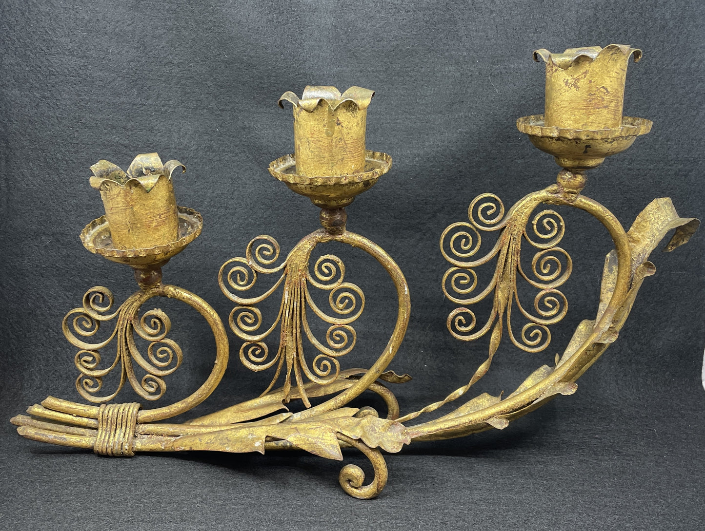 Vintage Italian Scrolled Triple Candlestick (0JL00V)