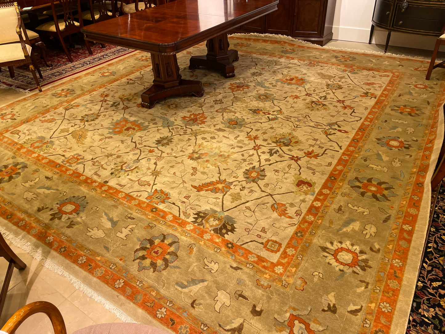 Heirloom Collection Orange and Neutral Hand Knotted Rug