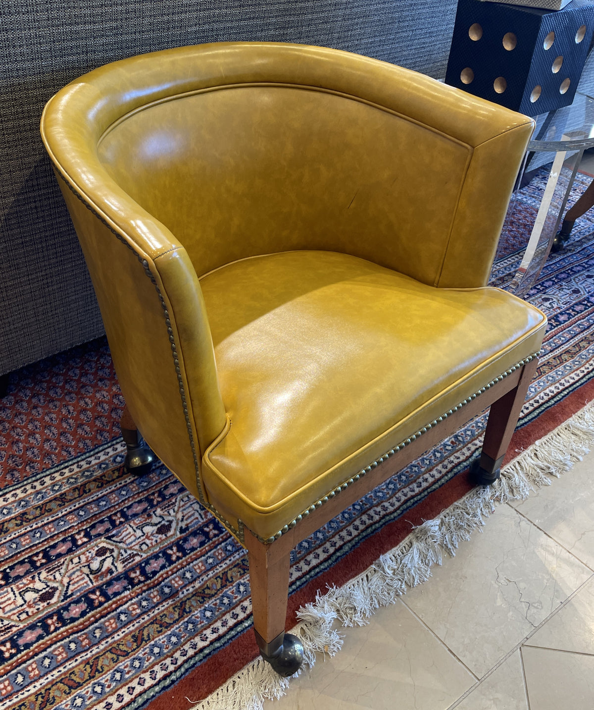 Mid Century Mustard Vinyl Chair on Casters, AS IS (Five available 0PB001)