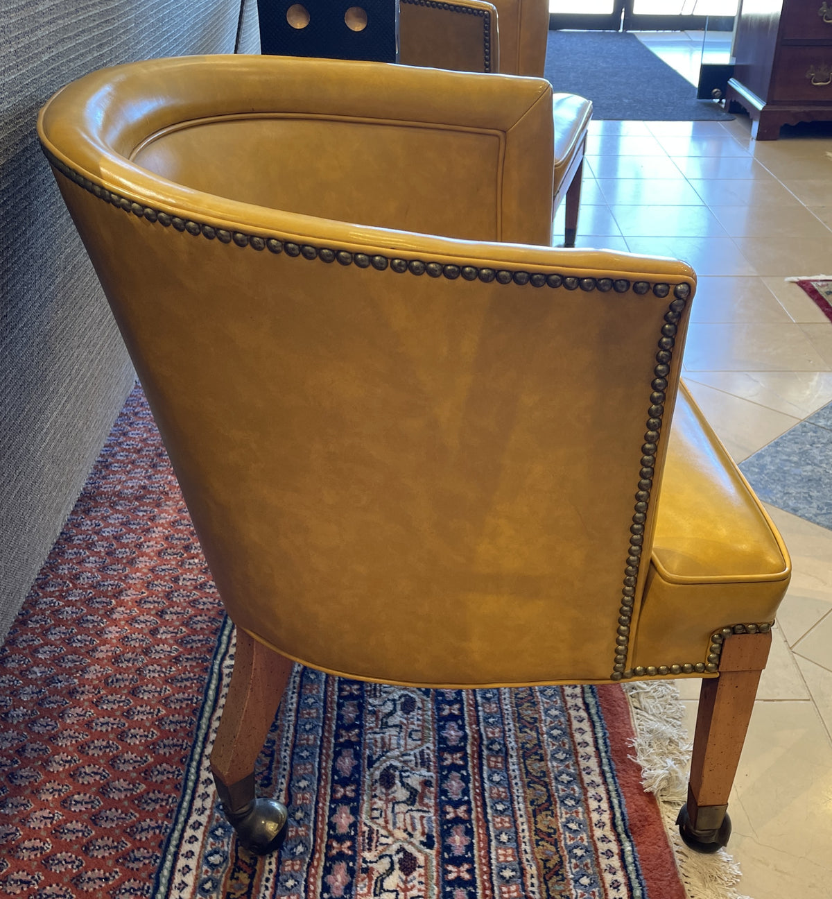 Mid Century Mustard Vinyl Chair on Casters, AS IS (Five available 0PB001)