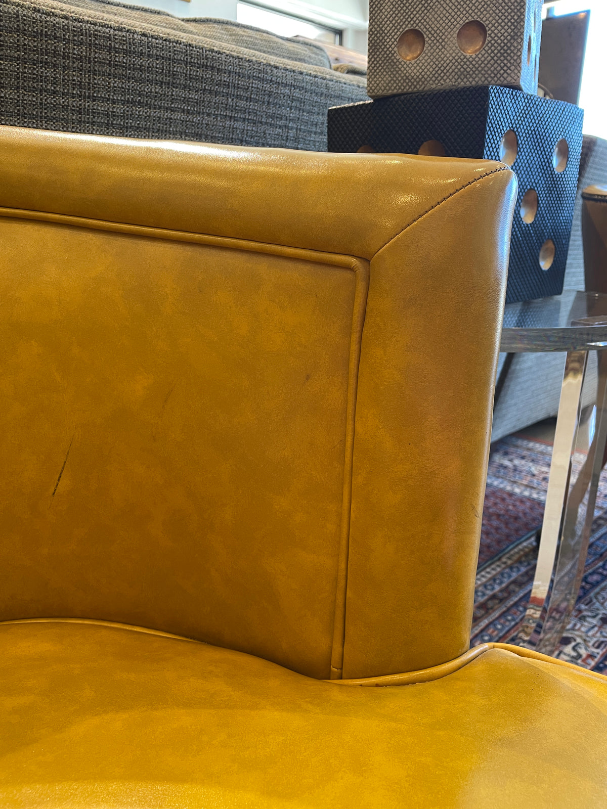 Mid Century Mustard Vinyl Chair on Casters, AS IS (Five available 0PB001)