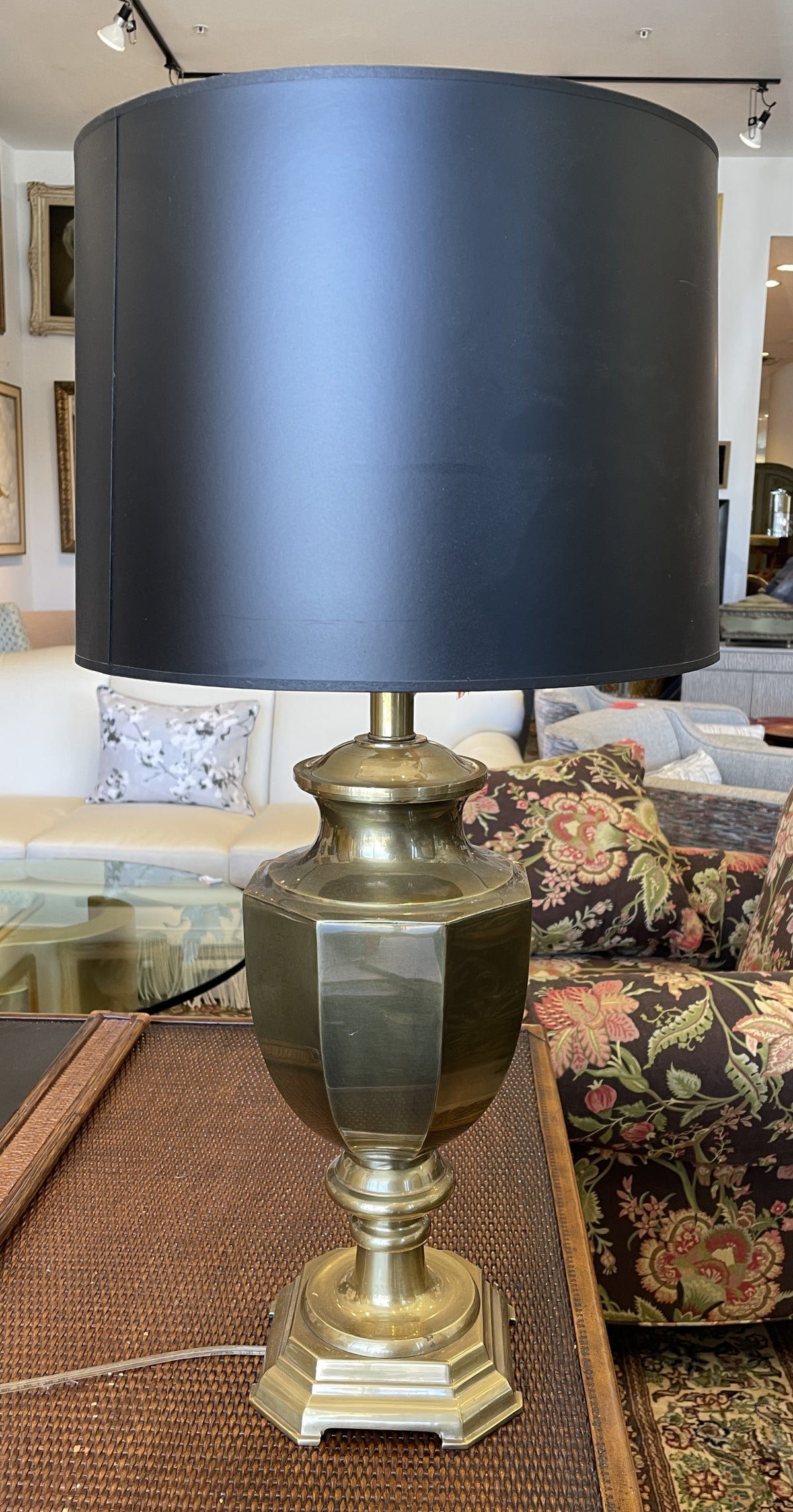 Frederick Cooper Brass Urn Lamp with Black Shade (Two available 0Q6002)