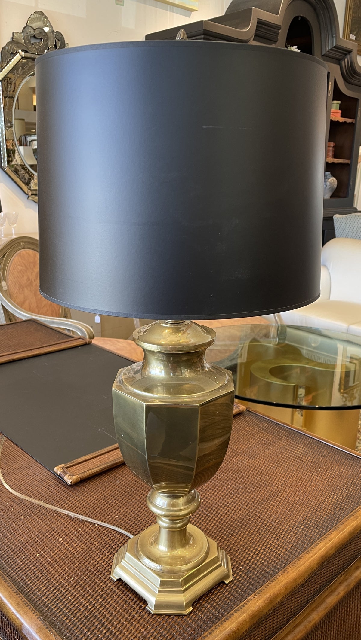 Frederick Cooper Brass Urn Lamp with Black Shade (Two available 0Q6002)