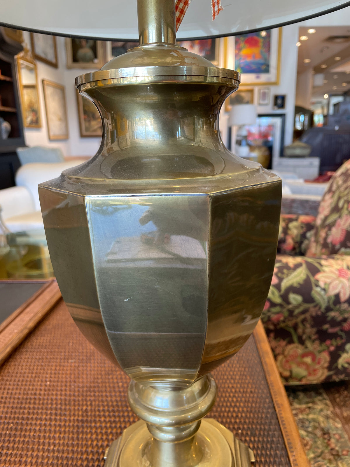Frederick Cooper Brass Urn Lamp with Black Shade (Two available 0Q6002)