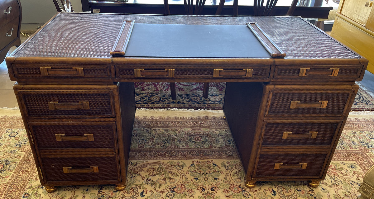 Maitland Smith Rattan Travel Trunk Desk, AS IS (0Q6001)