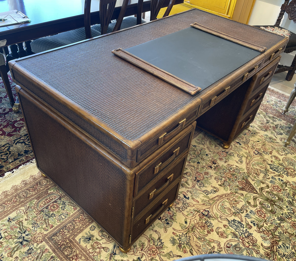 Maitland Smith Rattan Travel Trunk Desk, AS IS (0Q6001)