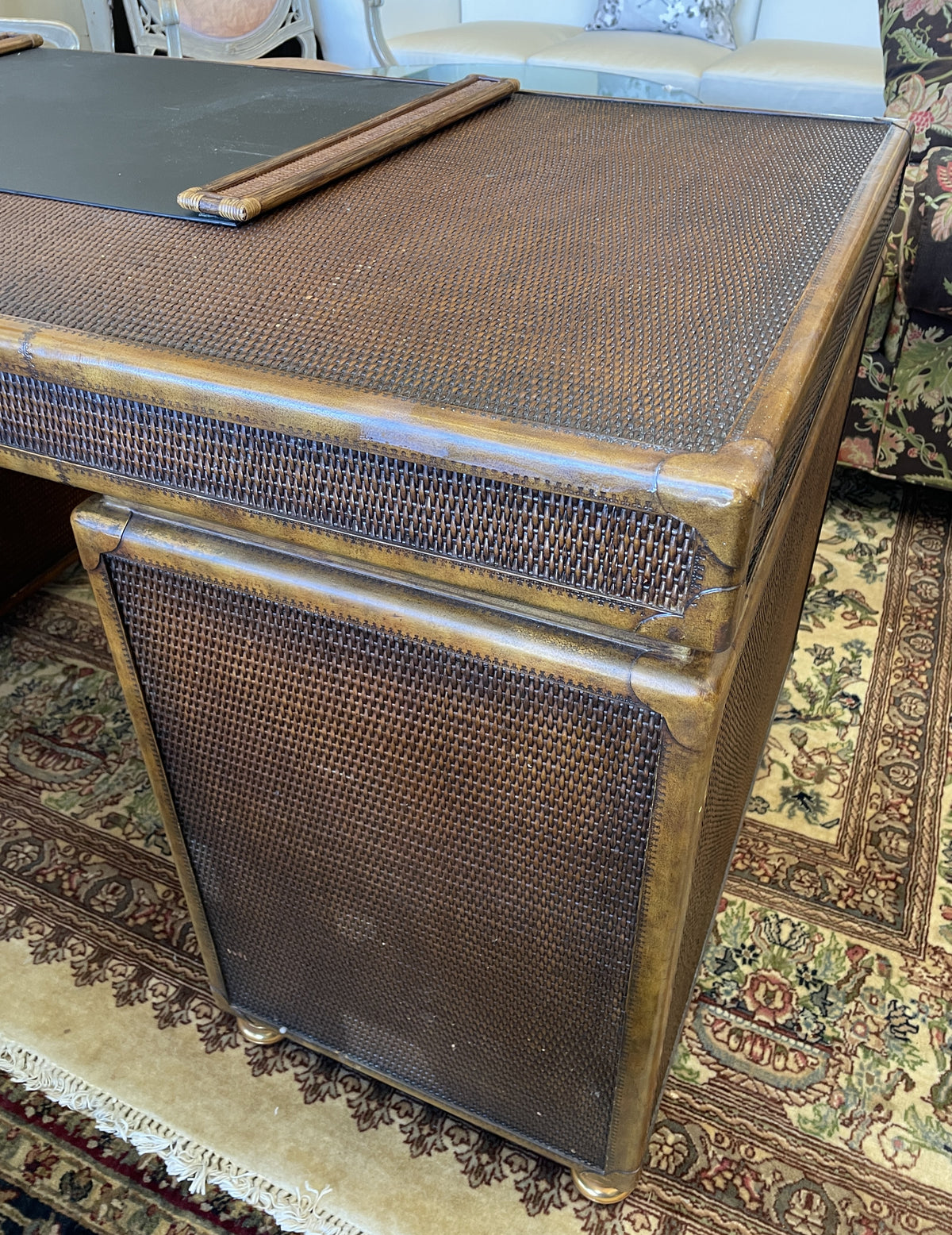 Maitland Smith Rattan Travel Trunk Desk, AS IS (0Q6001)