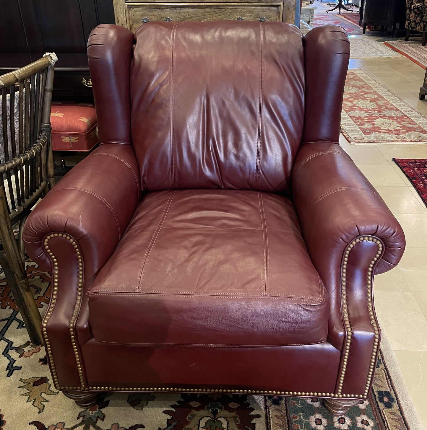 Leather Arm Chair and Ottoman, Burgundy (0M7008)