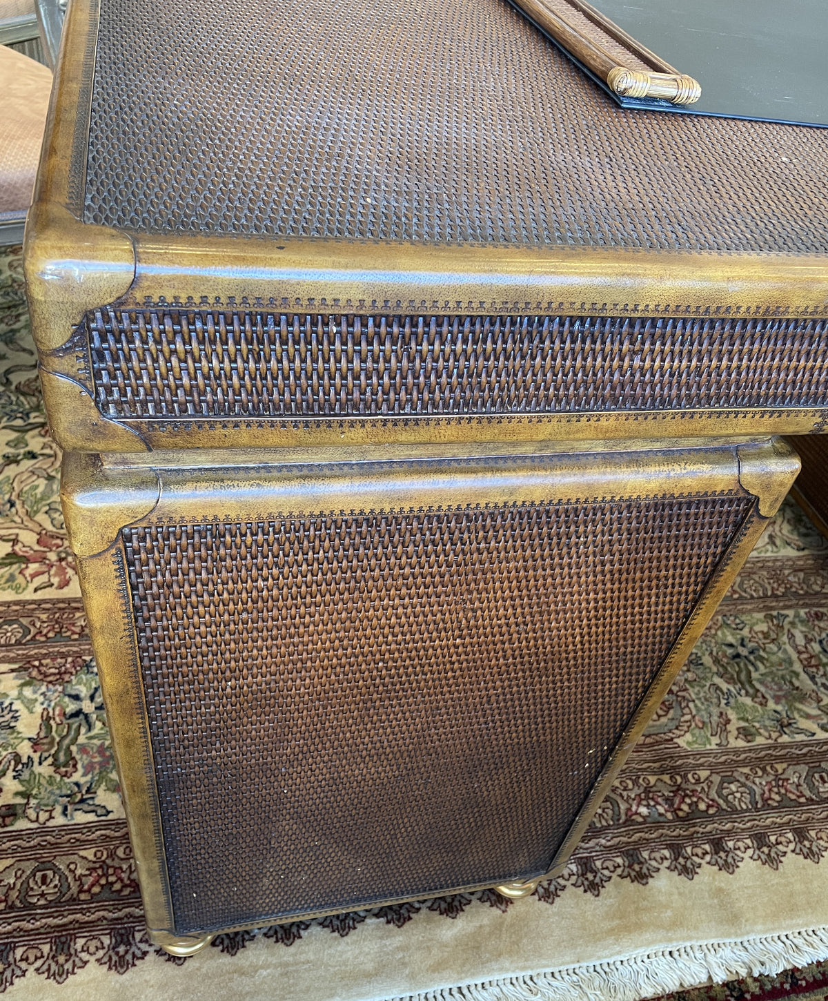 Maitland Smith Rattan Travel Trunk Desk, AS IS (0Q6001)