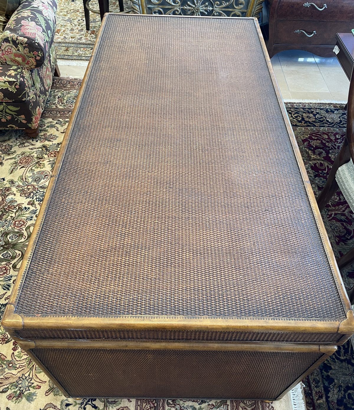 Maitland Smith Rattan Travel Trunk Desk, AS IS (0Q6001)
