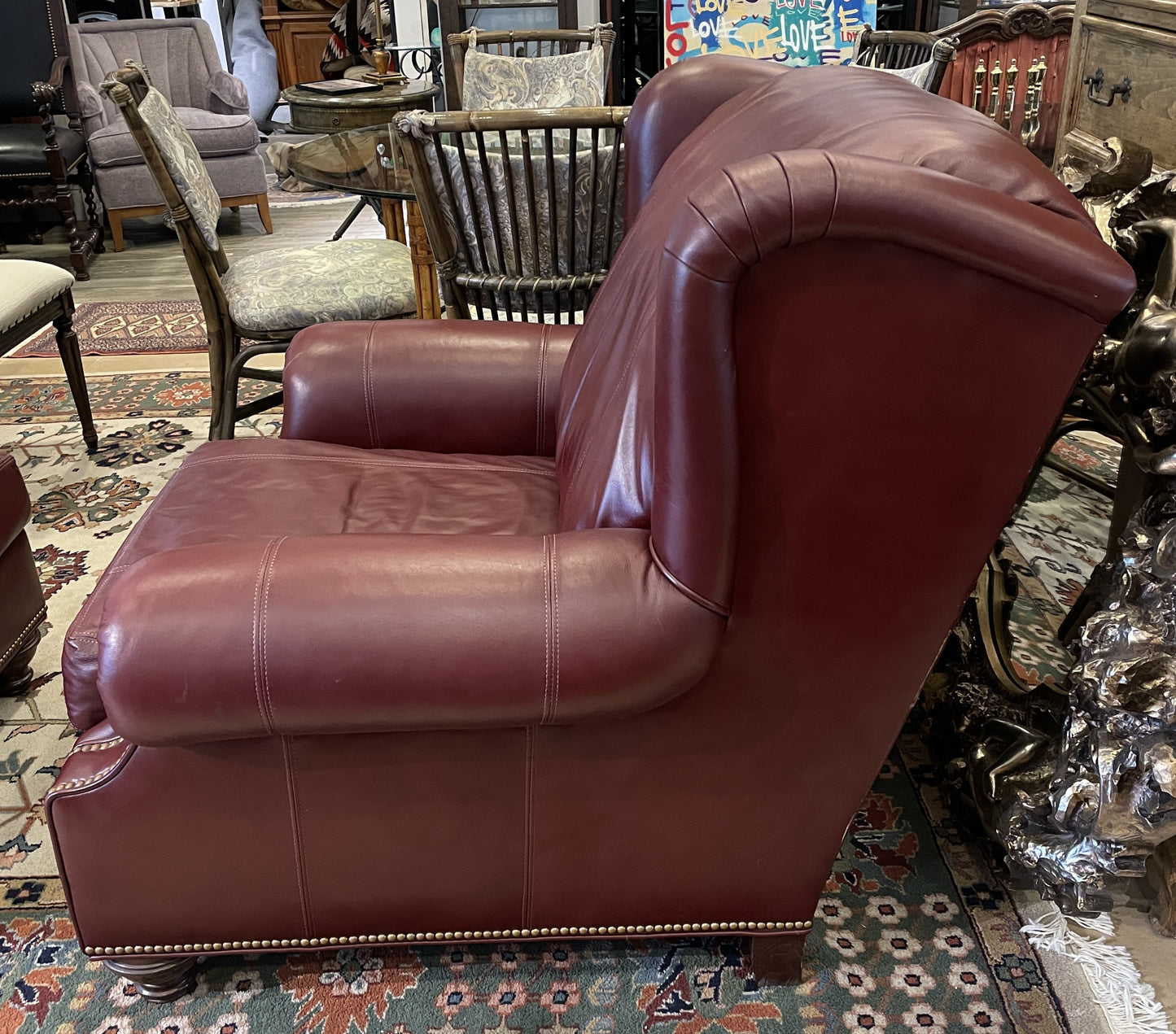 Leather Arm Chair and Ottoman, Burgundy (0M7008)
